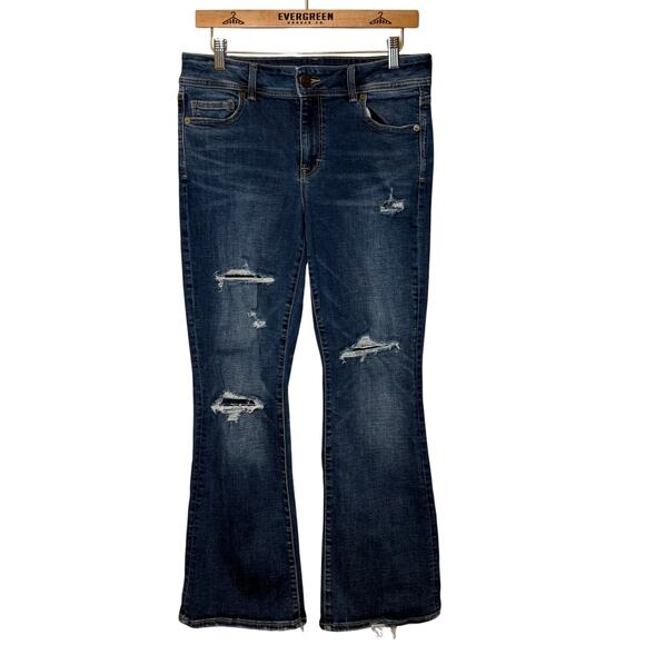 American Eagle Women's Kick Boot Flare Distressed Denim Jean Blue Size 10 Short - Picture 1 of 9